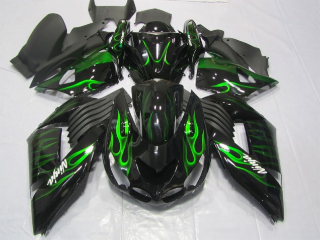 2006-2011 Schwarze grüne Flamme Ninja Kawasaki ZX14R ZZR1400 Motorrad Verkleidung