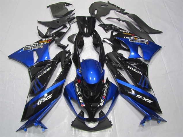 2009-2012 Schwarz Blaus Monster Kawasaki ZX6R Motorrad Verkleidung